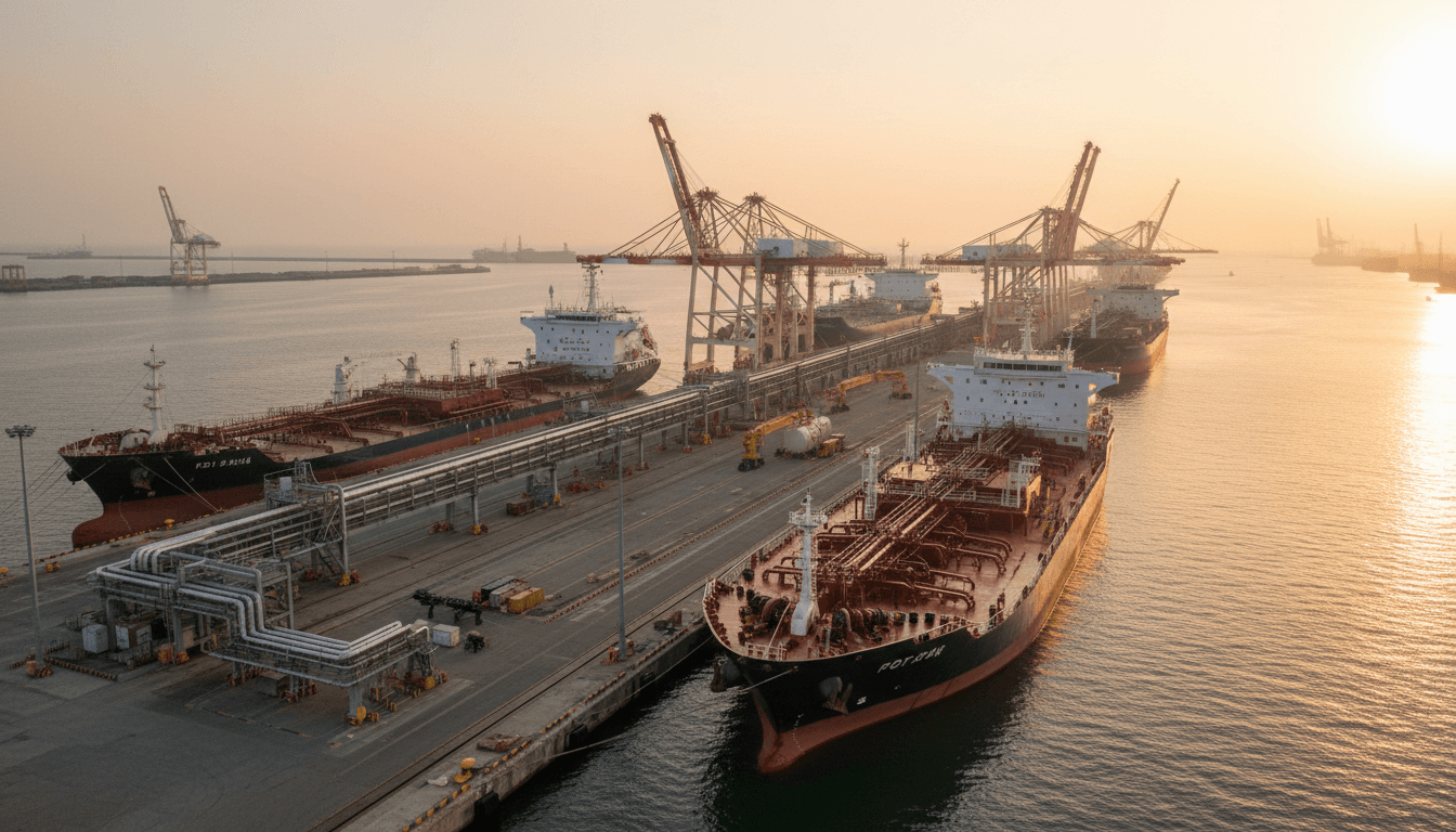 Overseas container ship at sea under clear sky