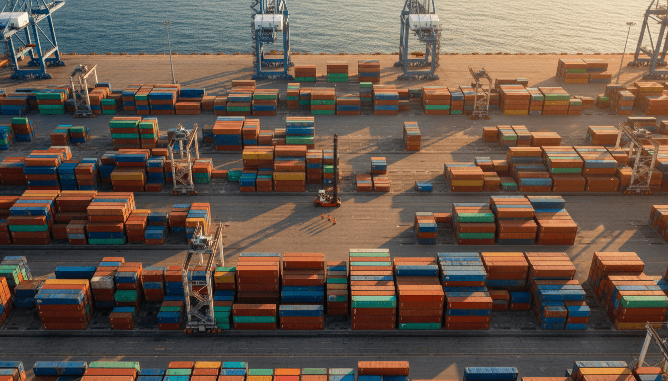 Container ship on open sea